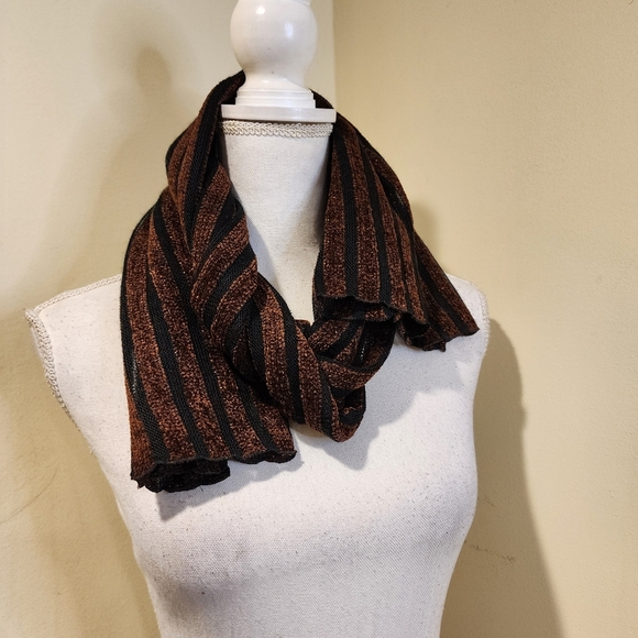 Beatrice Lissague Hand Made In France Striped Brown and Black Splarkling Scarf - Picture 4 of 7